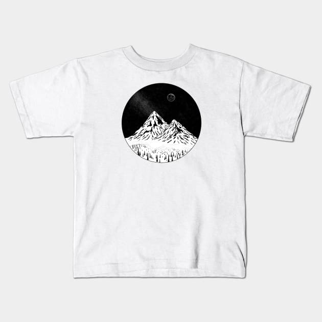 Mountains inside a circle Kids T-Shirt by jy ink